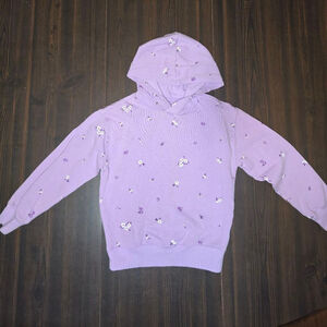 Girls Fleece Interior Purple Floral Hoodie